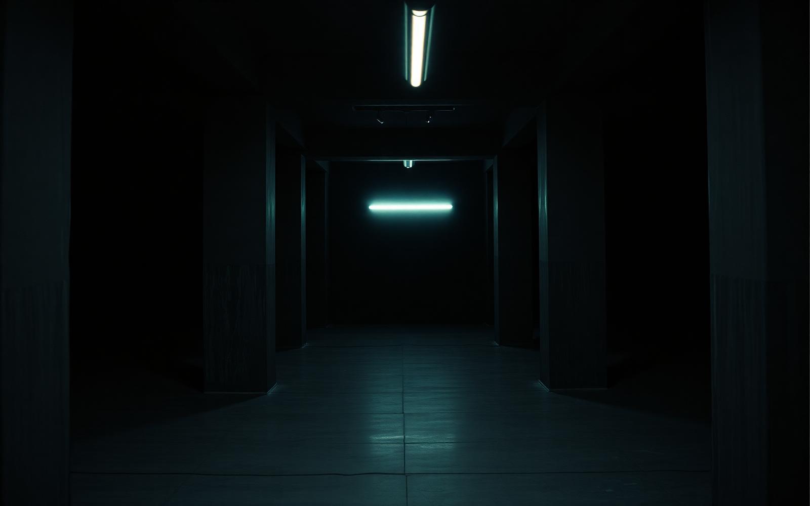 Empty club interior lit by a single neon strip